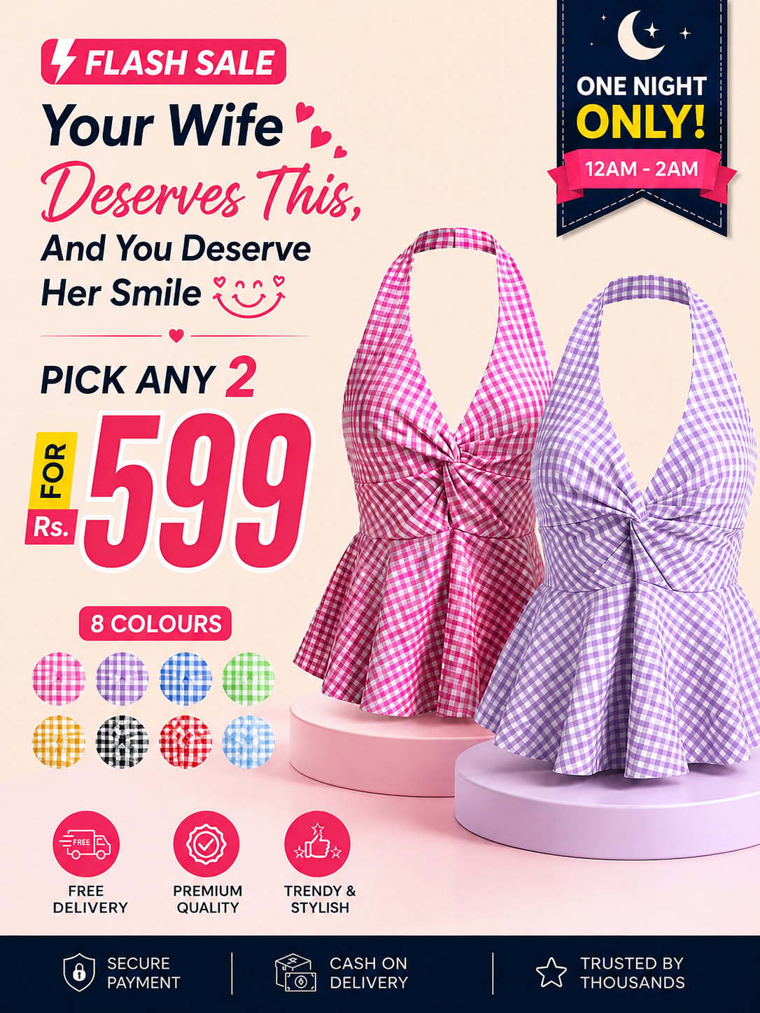Gingham Halter Top - Pack of 2 | Pink & Lavender