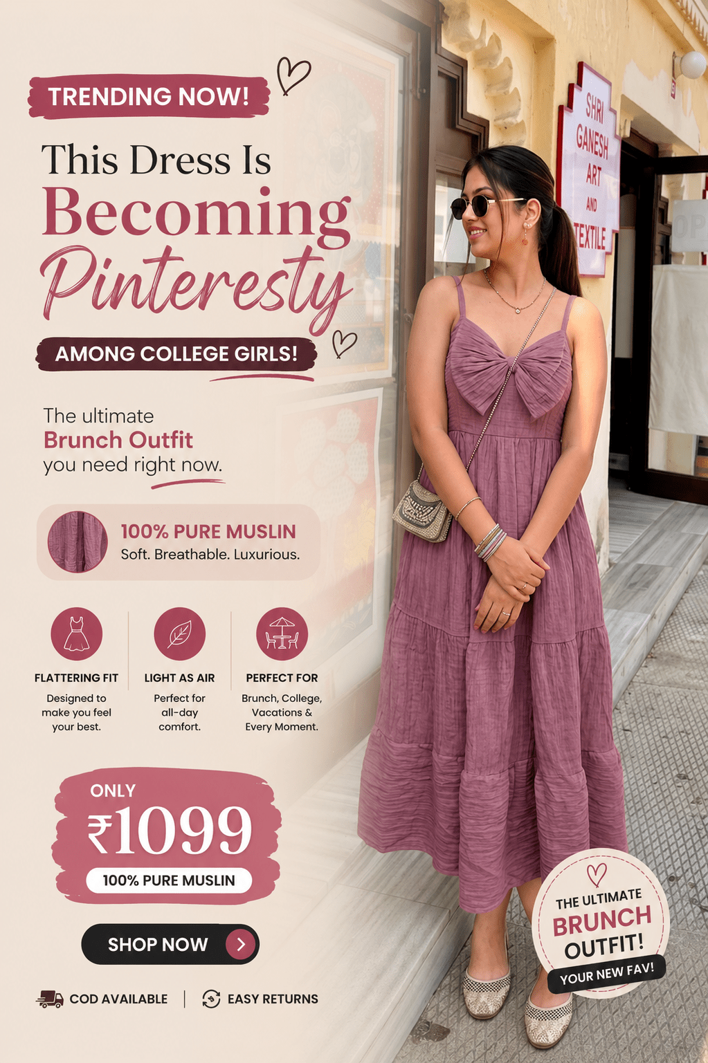 Mauve Bow Front Tiered Midi Dress | Kadambarie - Kadambarie | By Jiya Lal Kapoor & Grandson