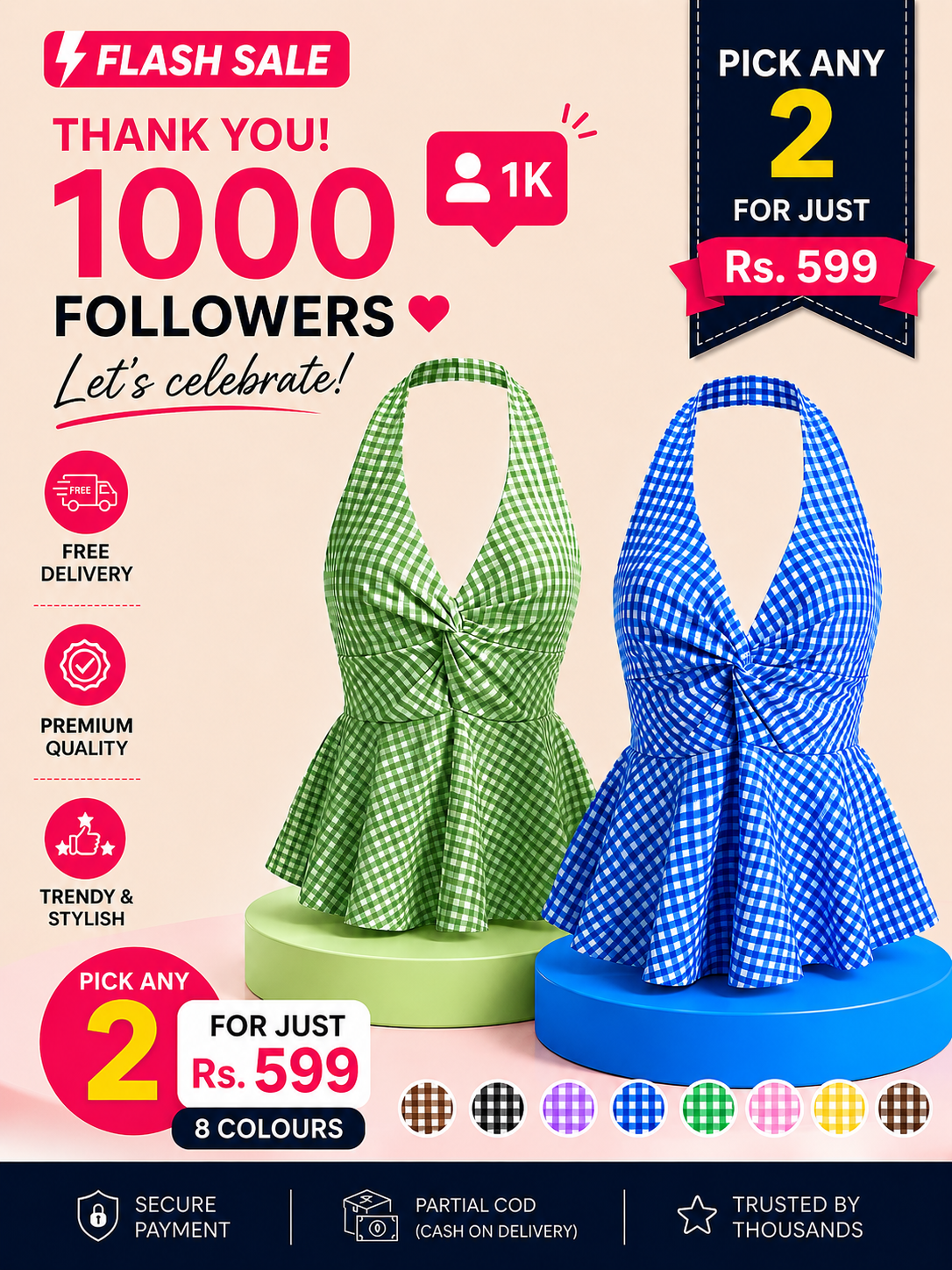 Gingham Halter Top - Pack of 2 | Blue & Green
