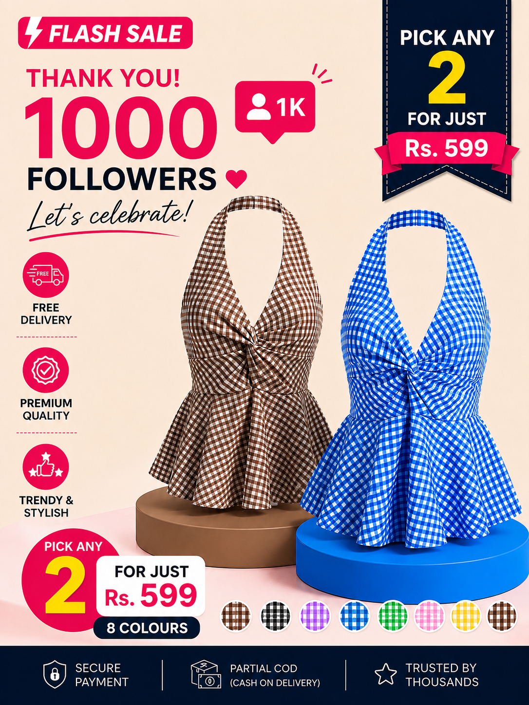 Gingham Halter Top - Pack of 2 | Blue & Brown