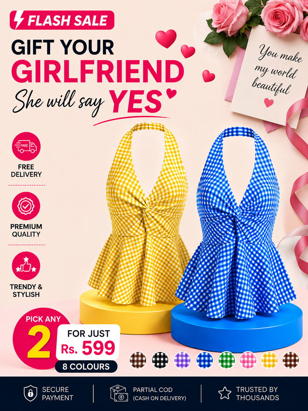 Gingham Halter Top - Pack of 2 | Blue & Yellow