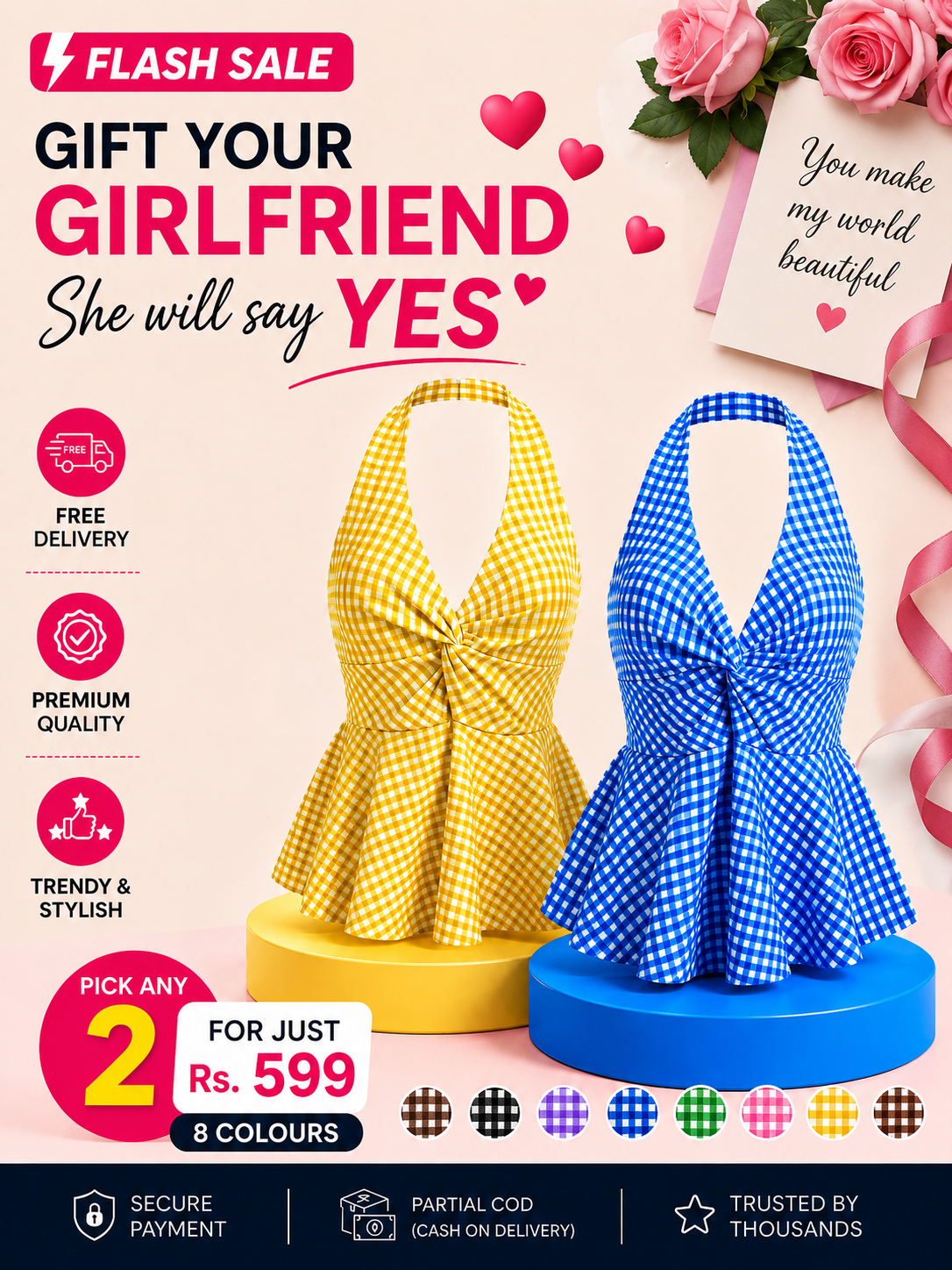 Gingham Halter Top - Pack of 2 | Blue & Yellow