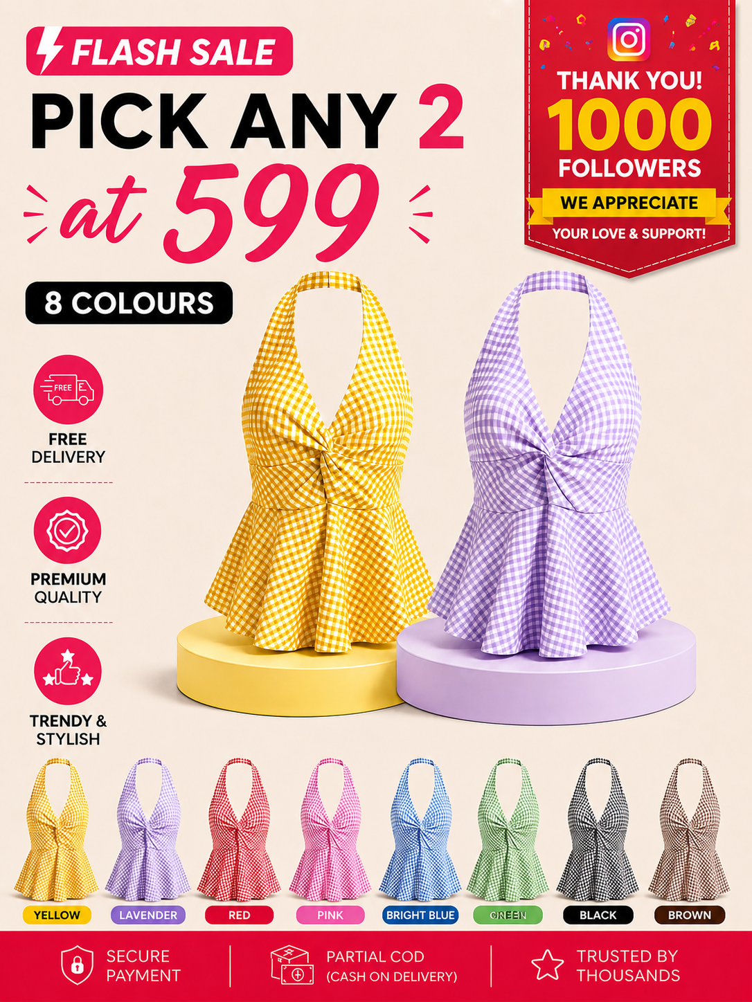 Gingham Halter Top - Pack of 2 | Yellow & Lavender
