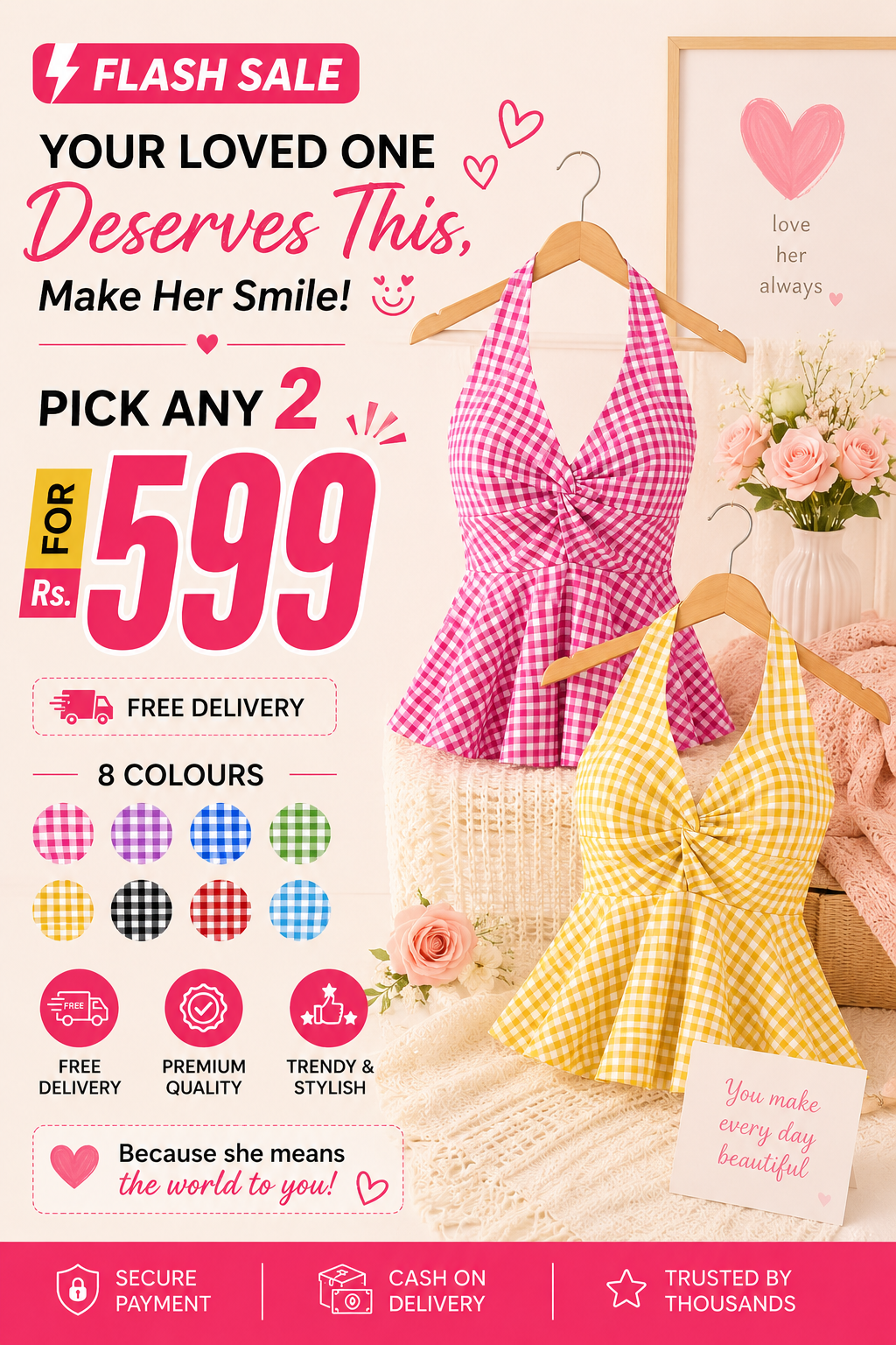 Gingham Halter Top - Pack of 2 | Pink & Yellow