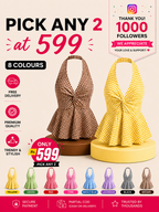 Gingham Halter Top - Pack of 2 | Yellow & Brown
