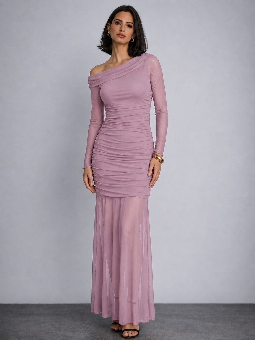 Pink One Shoulder Mesh Maxi Dress | Party & Evening Wear | Kadambarie