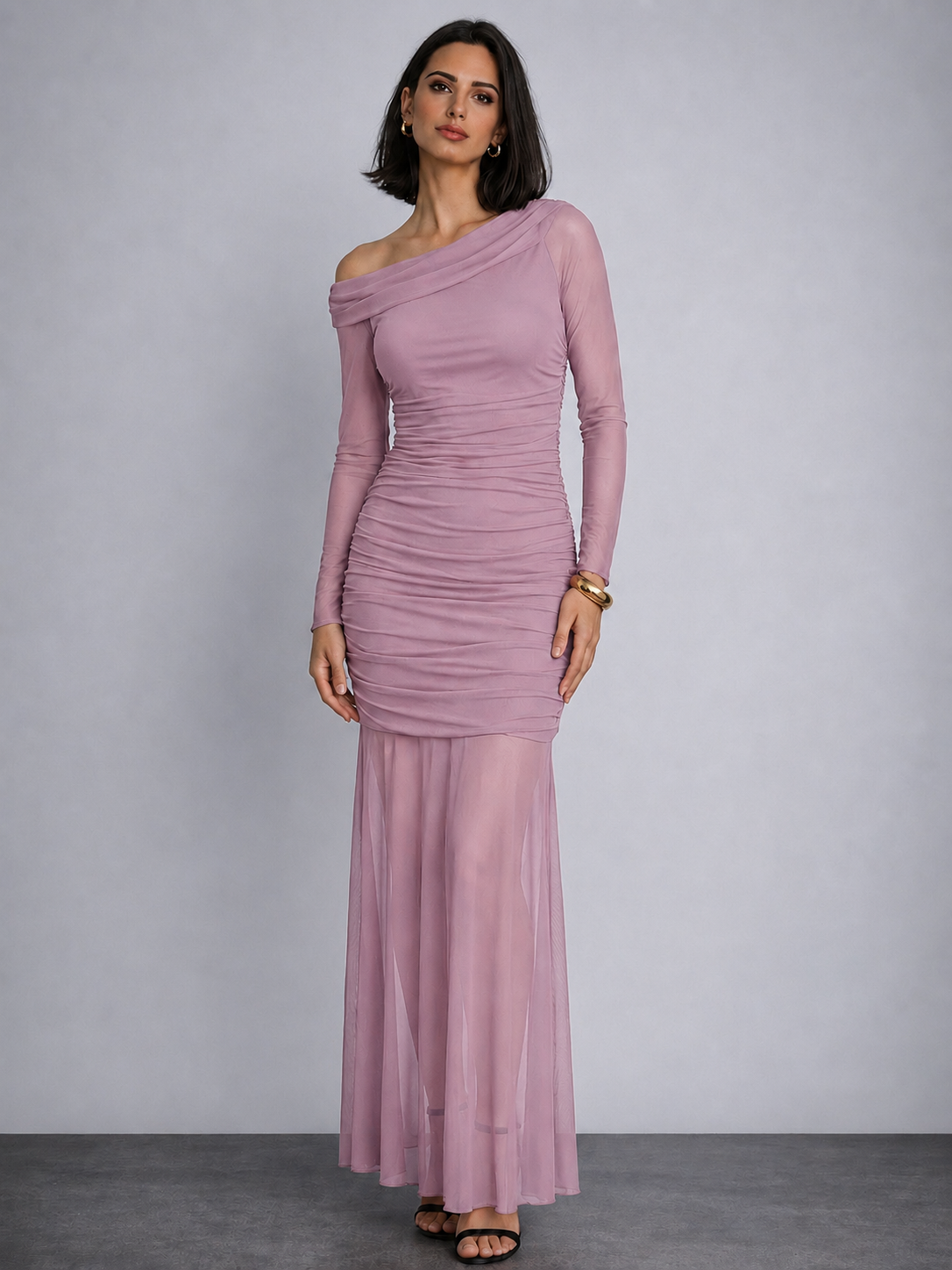 Pink One Shoulder Mesh Maxi Dress | Party & Evening Wear | Kadambarie