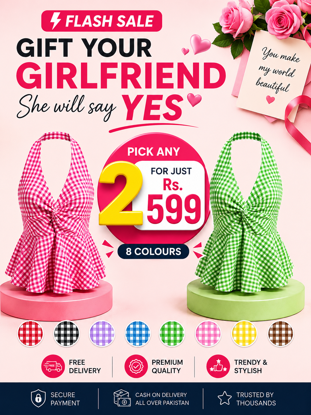 Gingham Halter Top - Pack of 2 | Pink & Green