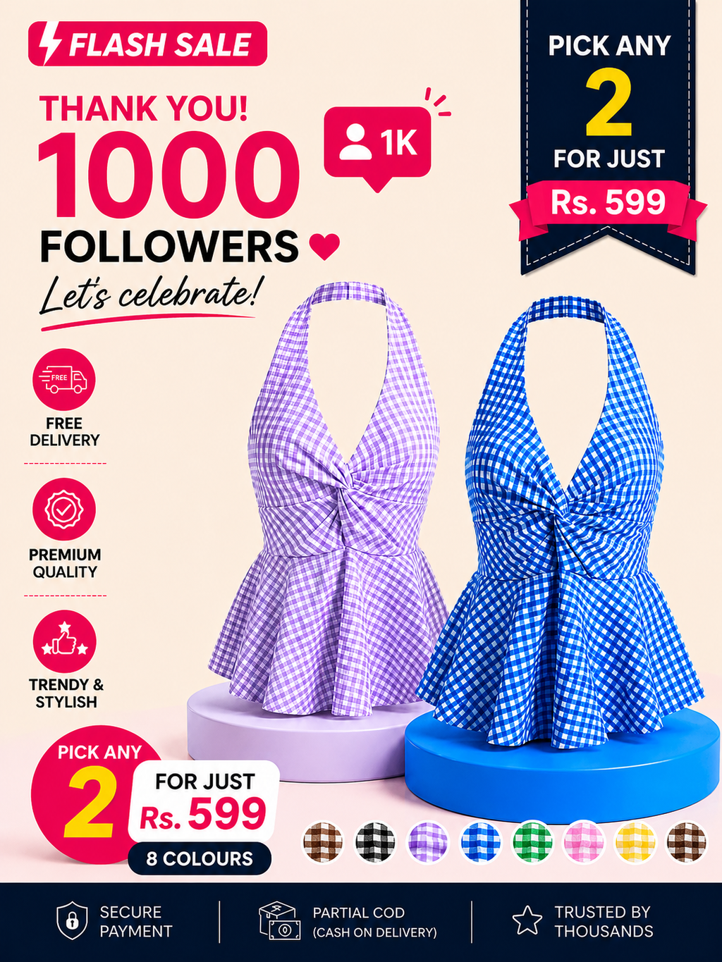 Gingham Halter Top - Pack of 2 | Blue & Lavender