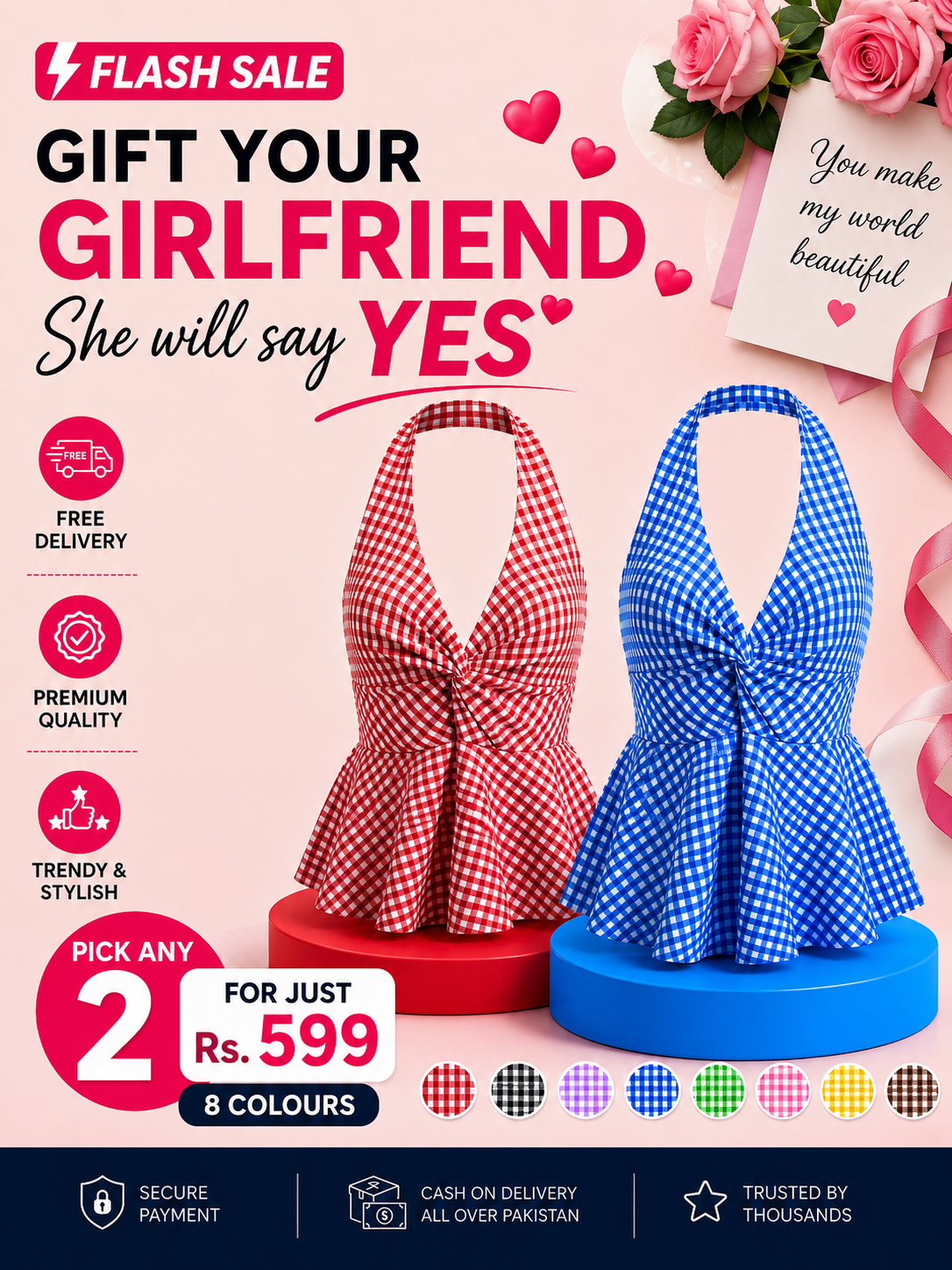 Gingham Halter Top - Pack of 2 | Blue & Red