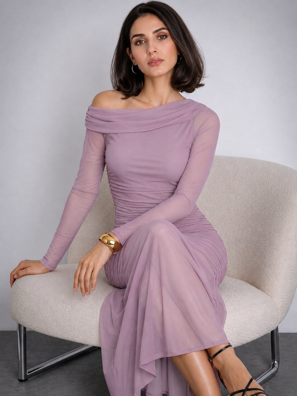 Pink One Shoulder Mesh Maxi Dress | Party & Evening Wear | Kadambarie