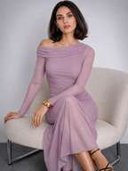 Pink One Shoulder Mesh Maxi Dress | Party & Evening Wear | Kadambarie