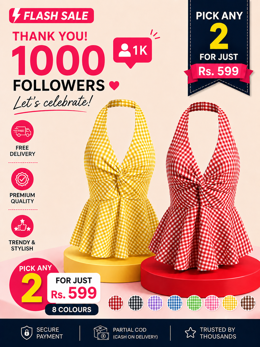 Gingham Halter Top - Pack of 2 | Red & Yellow
