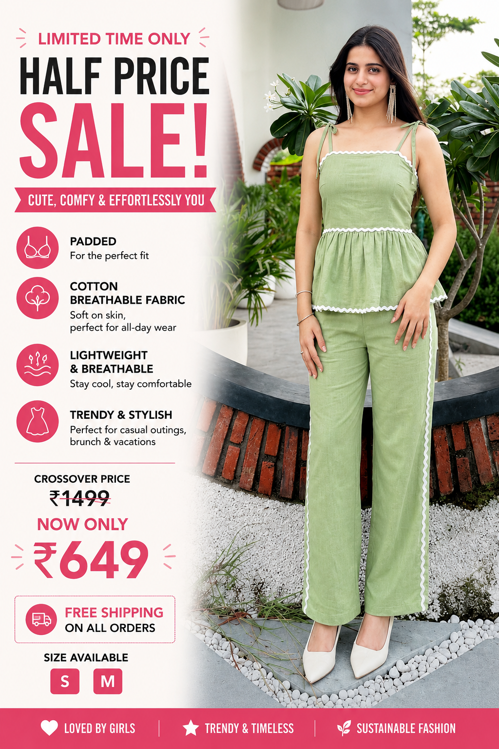 Pista Green Peplum Co-Ord Set | Cotton Cami and Trouser | Kadambarie