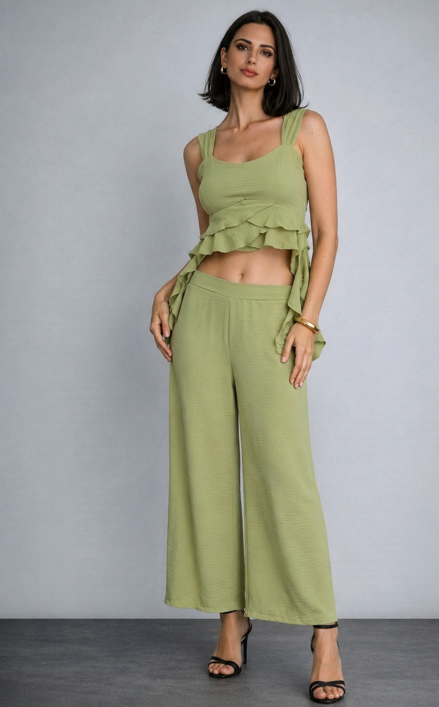 Pista Green Ruffle Co-ord Set | Kadambarie