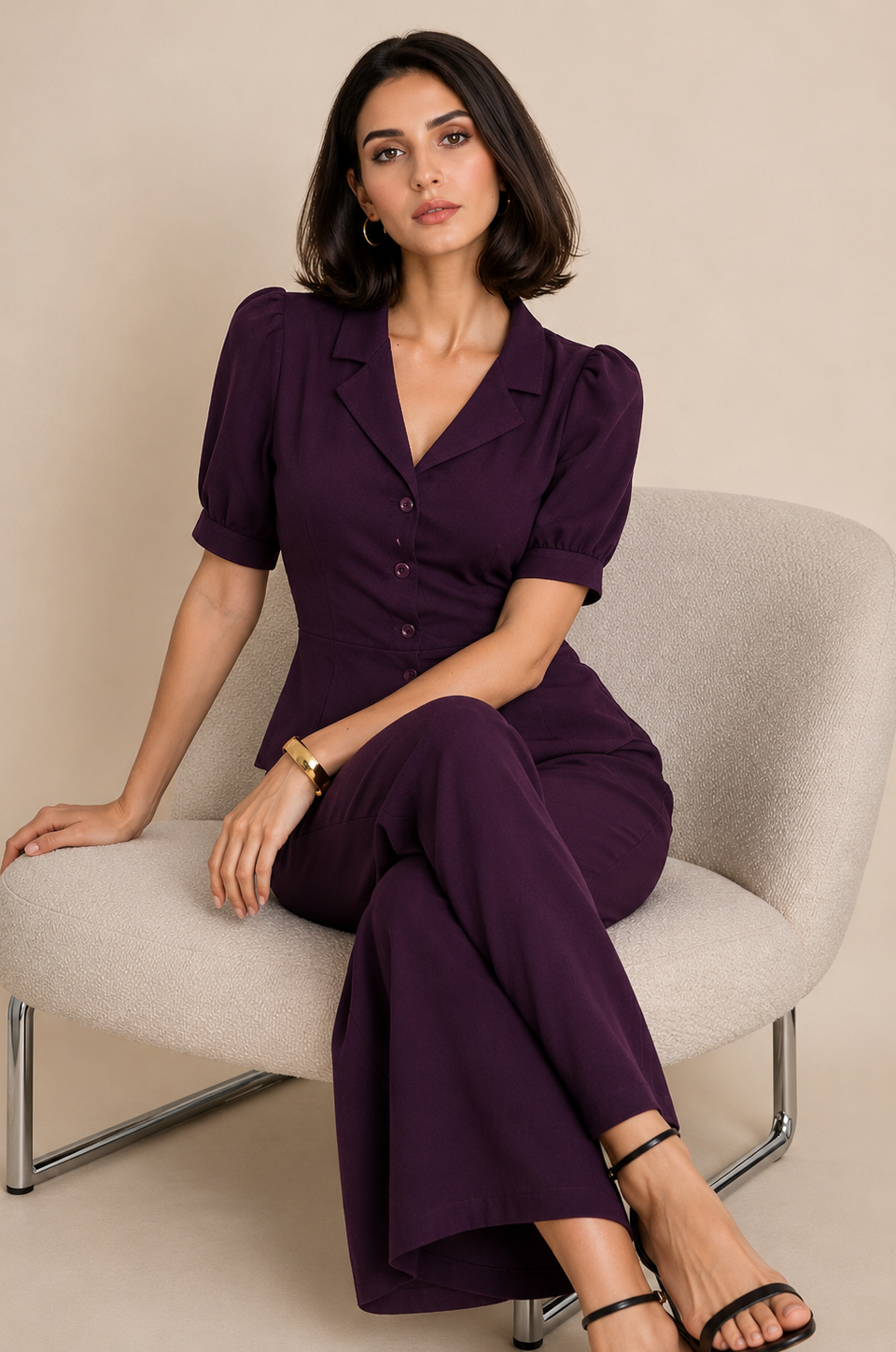Dark Plum Peplum Co-ord Set | Kadambarie