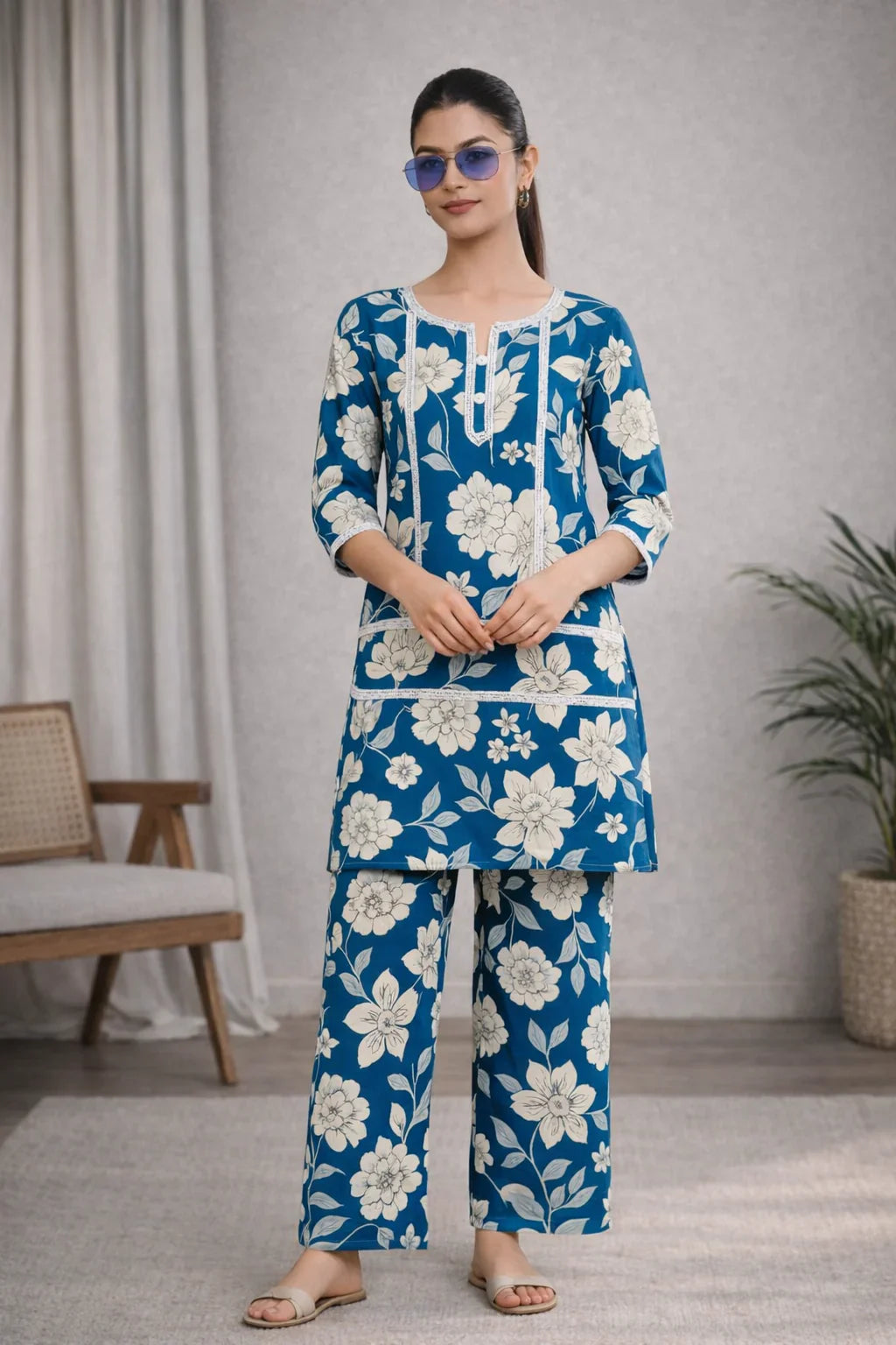Teal Tranquility: The Floral Garden Co - ord Set 🌿✨ - Kadambarie | By Jiya Lal Kapoor & Grandson