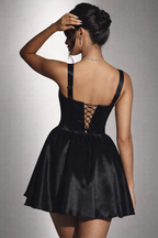 Noir Square-Neck Velvet Mini Dress