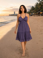 Mauve Halter Neck Georgette A-Line Dress