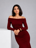 Maroon off shoulder Maxi dress