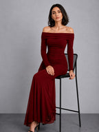Maroon off shoulder Maxi dress