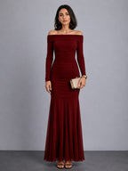 Maroon off shoulder Maxi dress