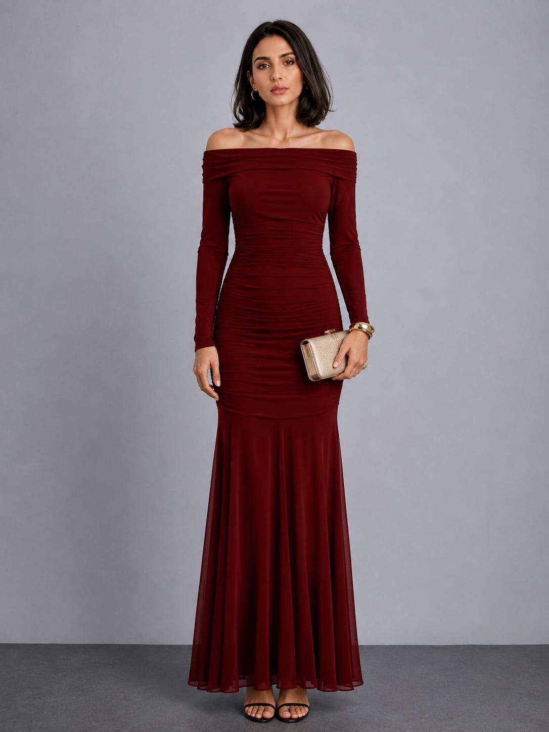 Maroon off shoulder Maxi dress