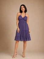 Mauve Halter Neck Georgette A-Line Dress