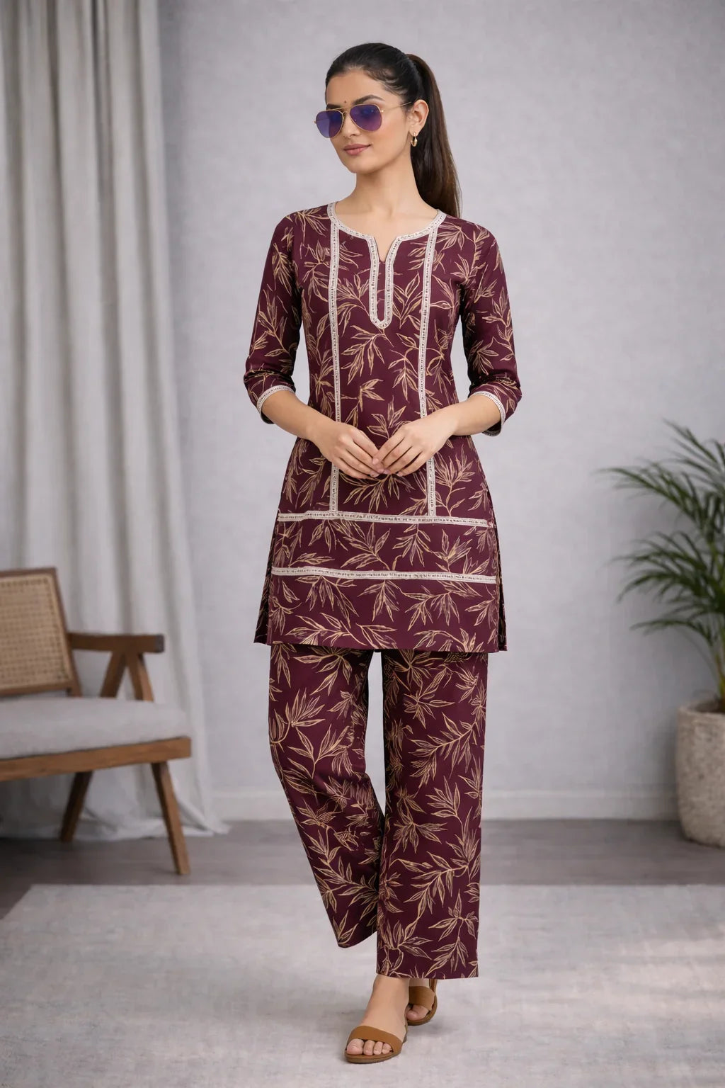 Royal Plumage: The Burgundy Bamboo Co - ord Set 🍷🌿 - Kadambarie | By Jiya Lal Kapoor & Grandson