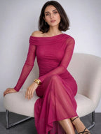 Hot Pink One Shoulder Mesh Maxi Dress | Party & Evening Wear | Kadambarie
