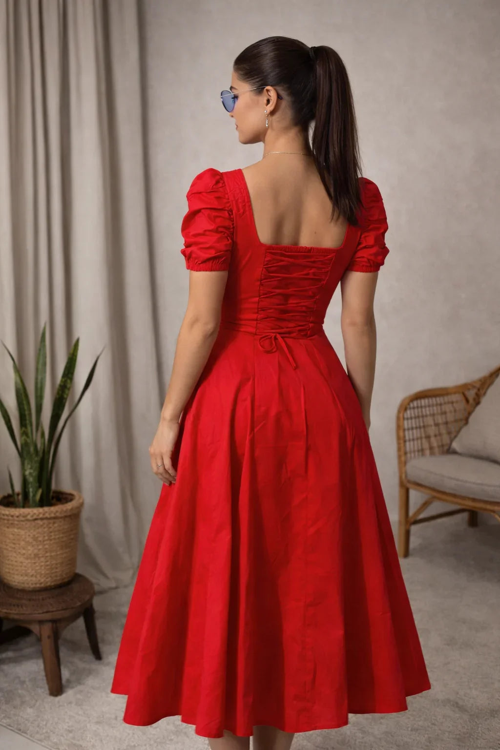 Red Corset Maxi Dress for Women | Scarlet Puff Sleeve Long Dress | Kadambarie - Kadambarie | By Jiya Lal Kapoor & Grandson