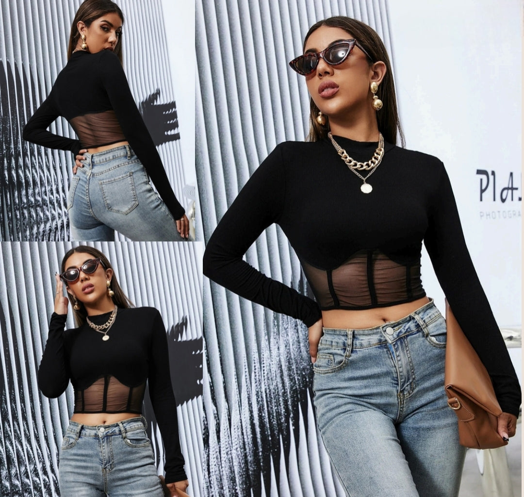 Mesh Corset Crop Top