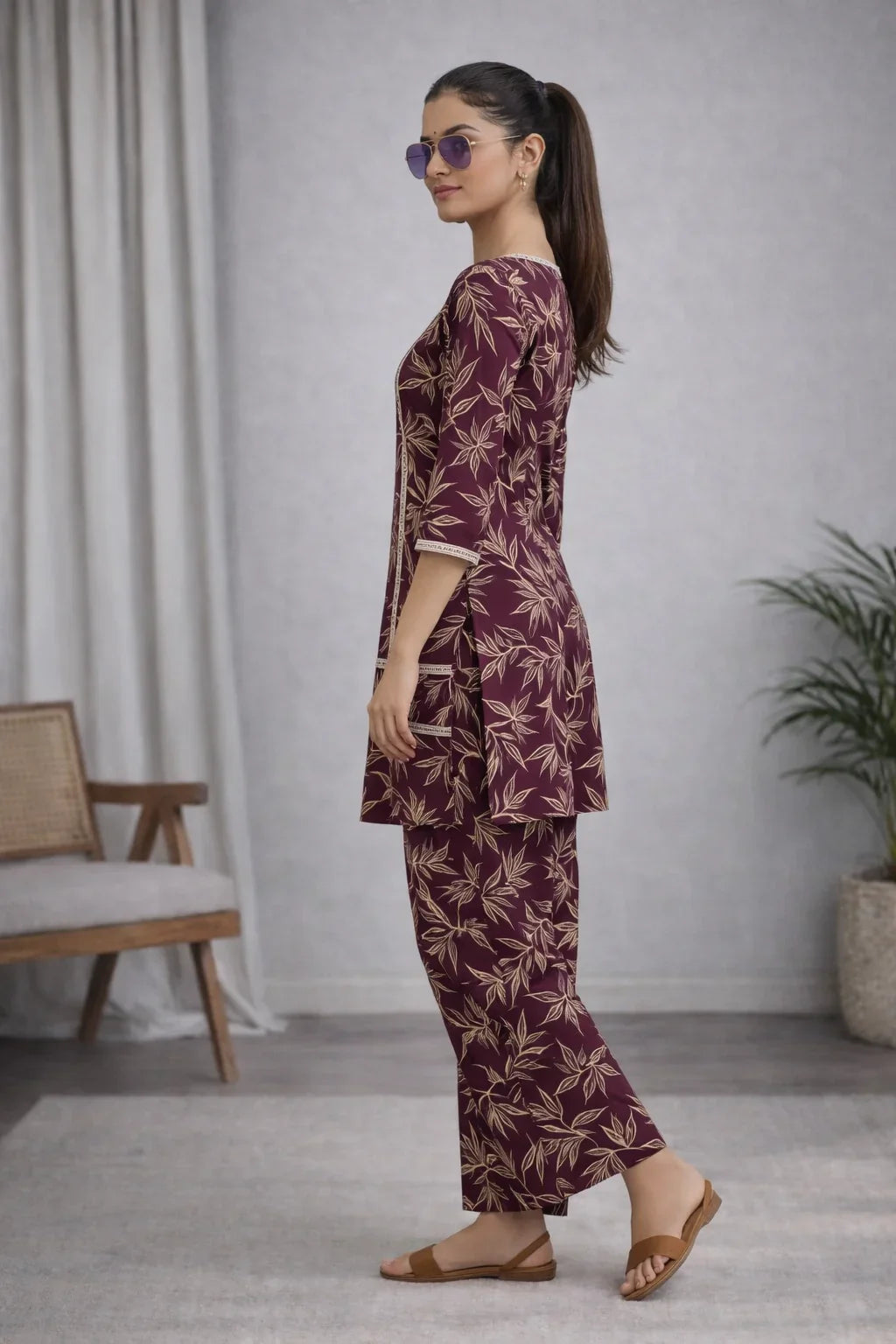 Royal Plumage: The Burgundy Bamboo Co - ord Set 🍷🌿 - Kadambarie | By Jiya Lal Kapoor & Grandson