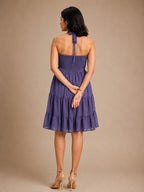 Mauve Halter Neck Georgette A-Line Dress