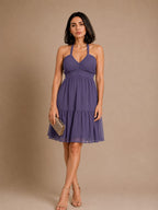 Mauve Halter Neck Georgette A-Line Dress